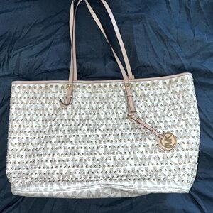 Michael Kors White and Gold Studded Tote